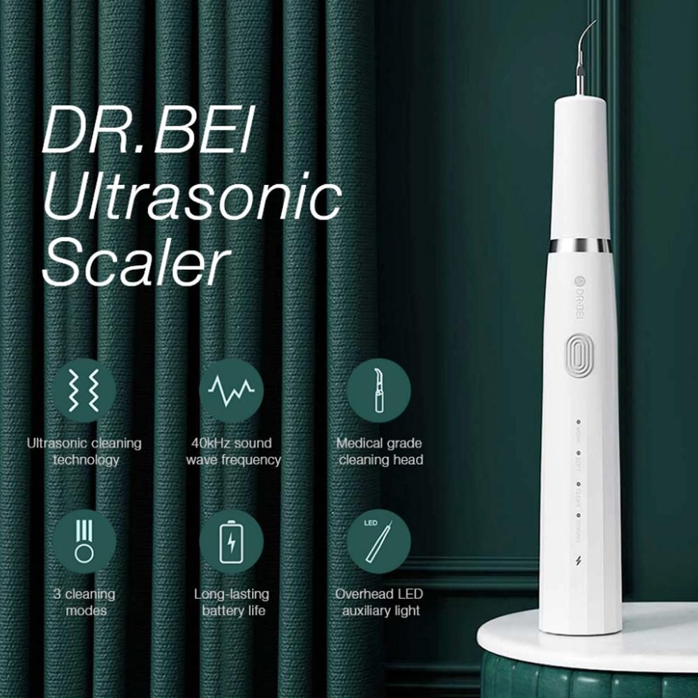 DR.BEI YC2 Ultrasonic Scaler IPX7 Waterproof Dental Calculus Remover w/3 Modes/Overhead LED Auxiliary Light Portable Rechargeable Household Tartar Scraper Electric Plaque Remover Tooth Stains Cleaning Tool for Adults