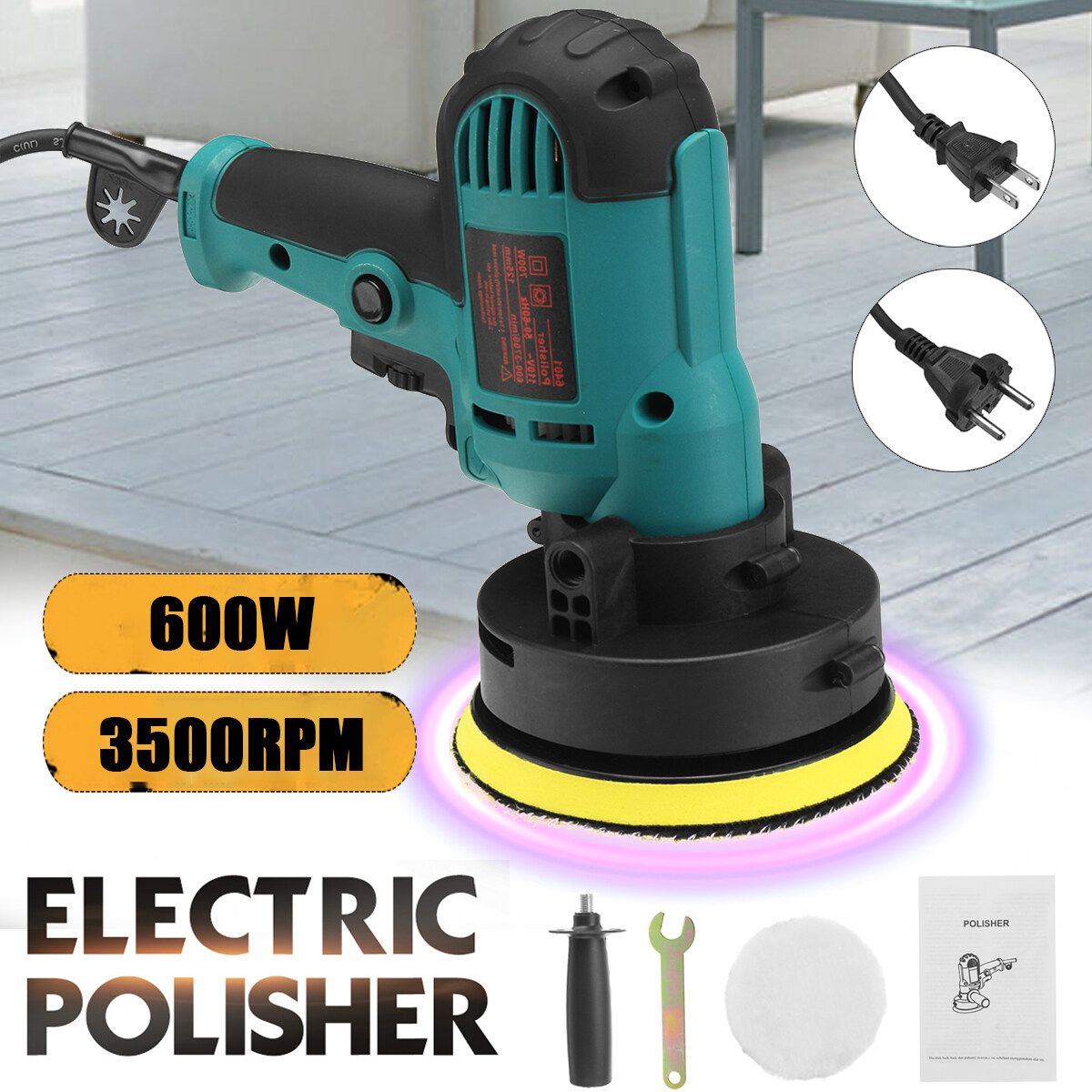 600W Electric Car Polisher Sander Machine Kit Buffer Pad Sponge Polishing Waxer 220v