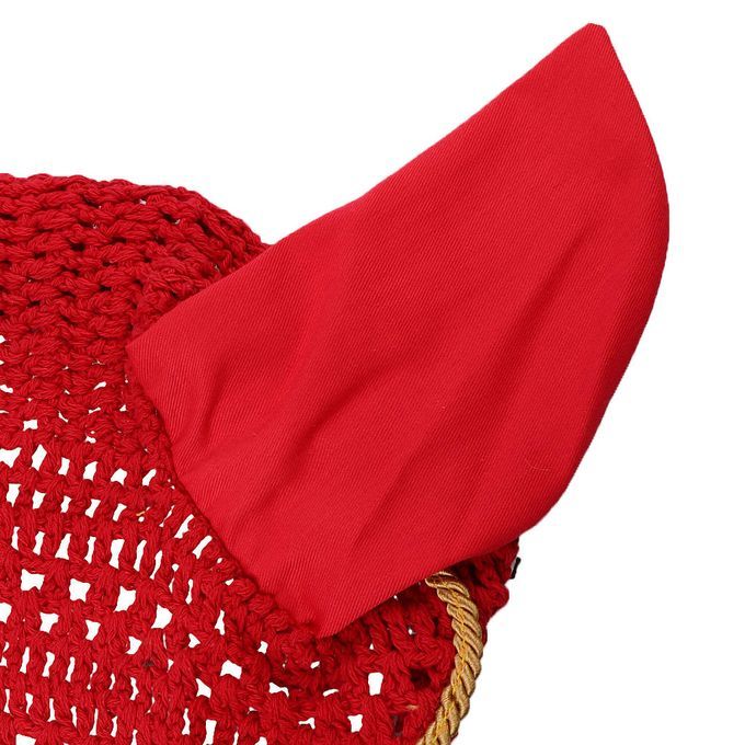 Breathable Soft Cotton Horse Crochet Fly Veil Ear Bonnet/Net/Hood Red