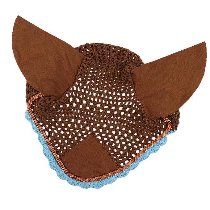 Soft Cotton Hand Crochet Breathable Fly Veil With Ears For Horse Brown
