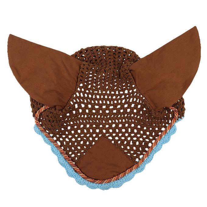 Soft Cotton Hand Crochet Breathable Fly Veil With Ears For Horse Brown