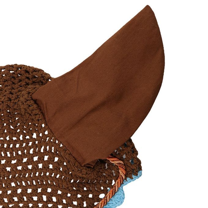 Soft Cotton Hand Crochet Breathable Fly Veil With Ears For Horse Brown