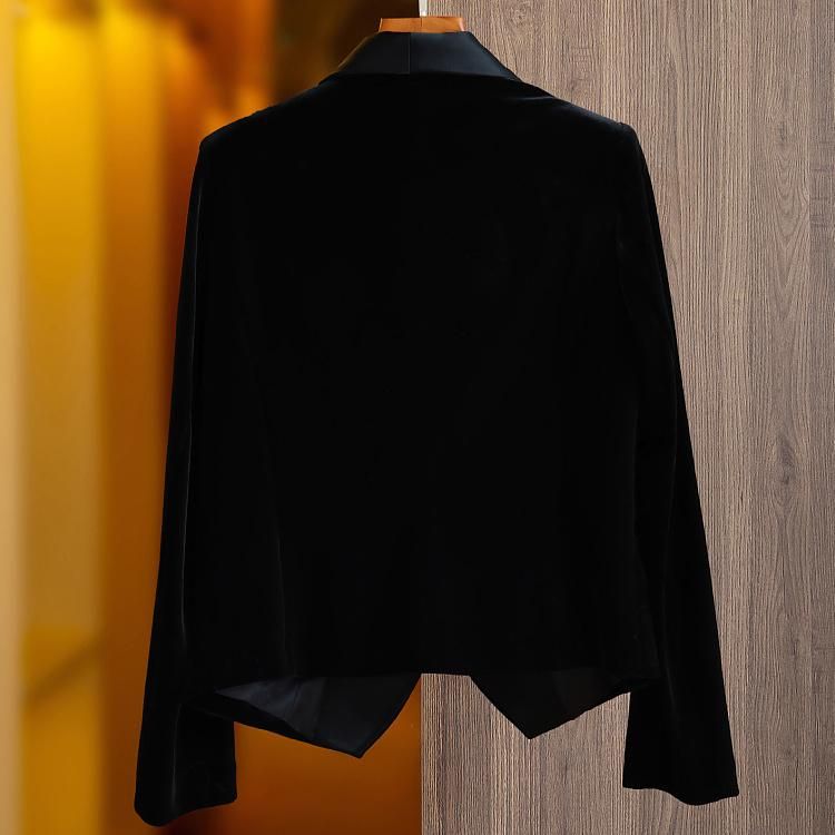 High-End Socialite Temperament Wild plus Size Black Velvet Short Suit Coat Female 2023 Spring and Autumn Top