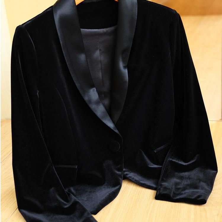 High-End Socialite Temperament Wild plus Size Black Velvet Short Suit Coat Female 2023 Spring and Autumn Top