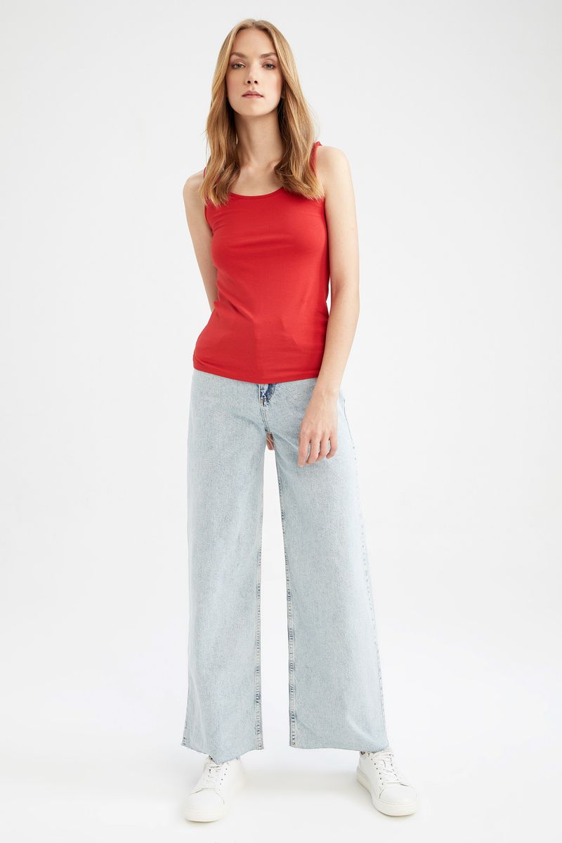 Woman Slim Fit Crew Neck Knitted Athlete - Red