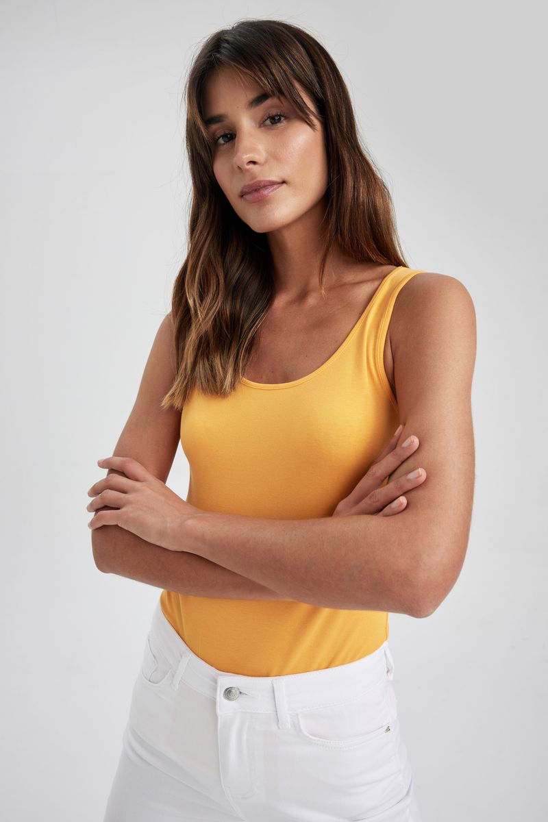 Woman Slim Fit Crew Neck Knitted Athlete - Orange