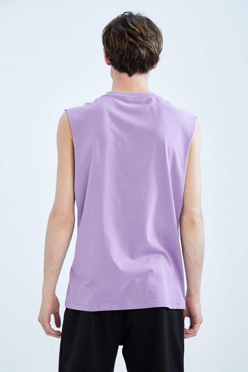 Man Young Boxy Fit Strappy Crew Neck Knitted Athlete - Purple