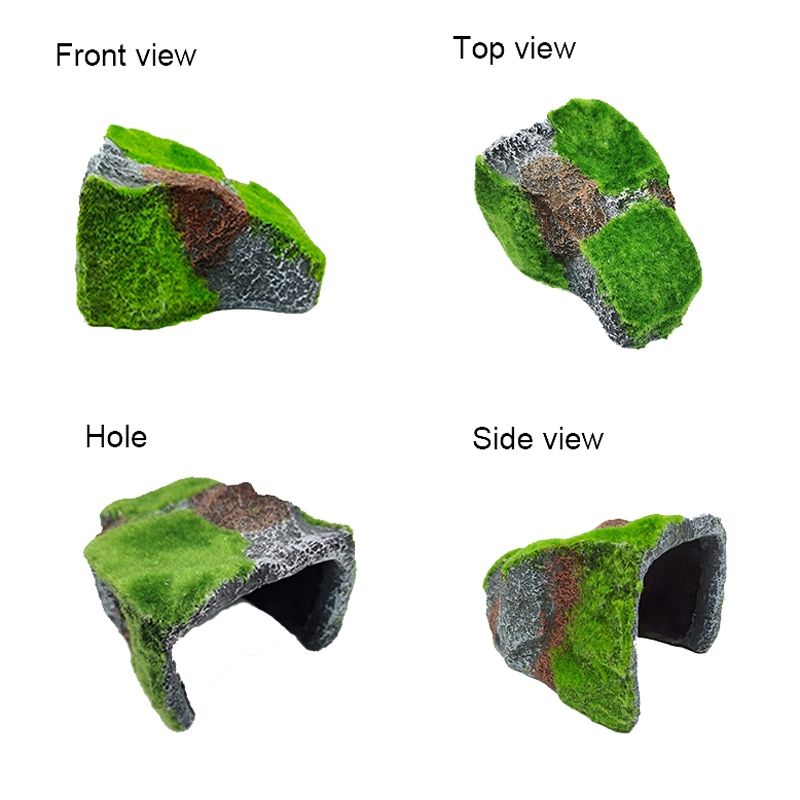ZR647 Flocked Caple Box Turtle Hiding Nest Moss Cave