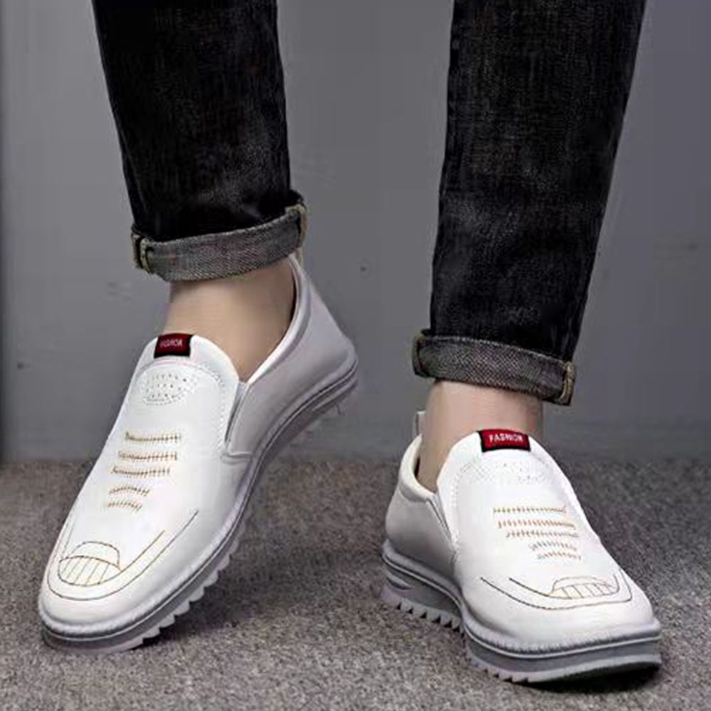 Men's Casual Shoes Soft Leather, Soft Sole, Breathable Shoes -White