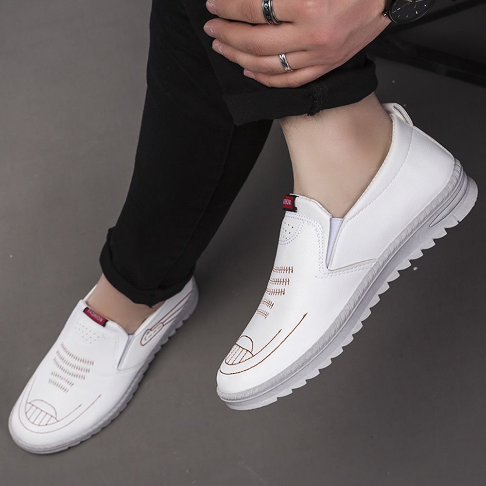 Men's Casual Shoes Soft Leather, Soft Sole, Breathable Shoes -White