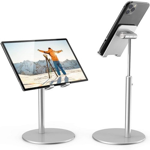 Adjustable Holder Stand For Tablets & Phones - 4-11'' - Silver