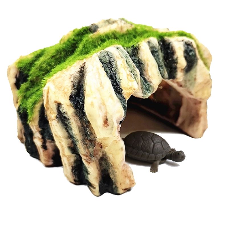 GT46 Flocked Caple Box Turtle Hiding Nest Moss Cave