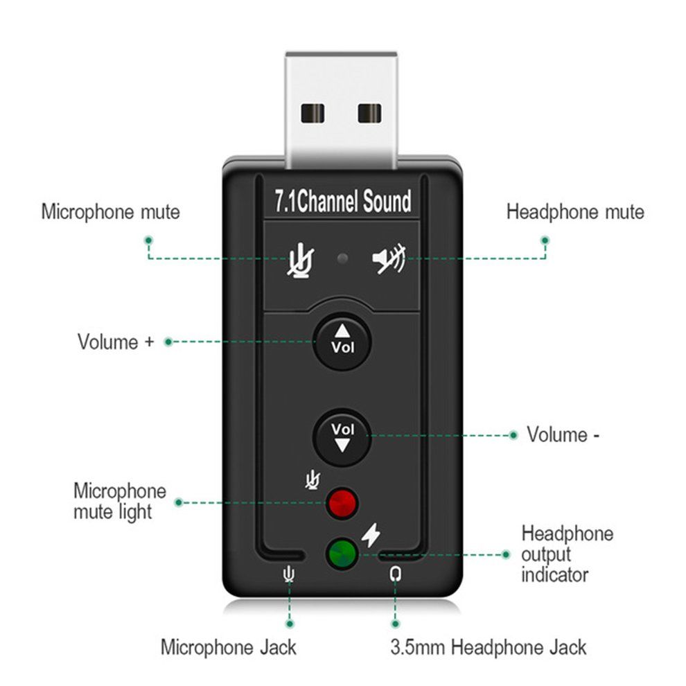 USB 2.0 Ext L Sound  Ard 7.1 H Audio Mini Adapter With  On  Ontrol-black