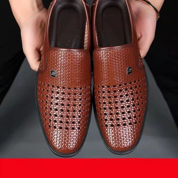 Leather Shoes Men's Formal Shoes With Soft Soles Sandals Brown