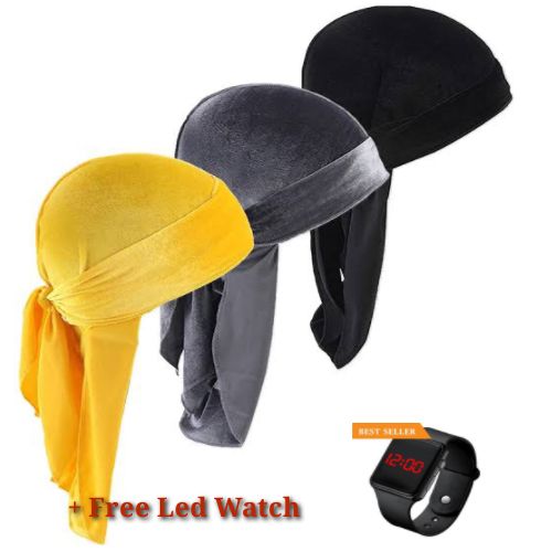 3in1 UNISEX Pirates Titan Doo Rag Durag+Free Led Watch