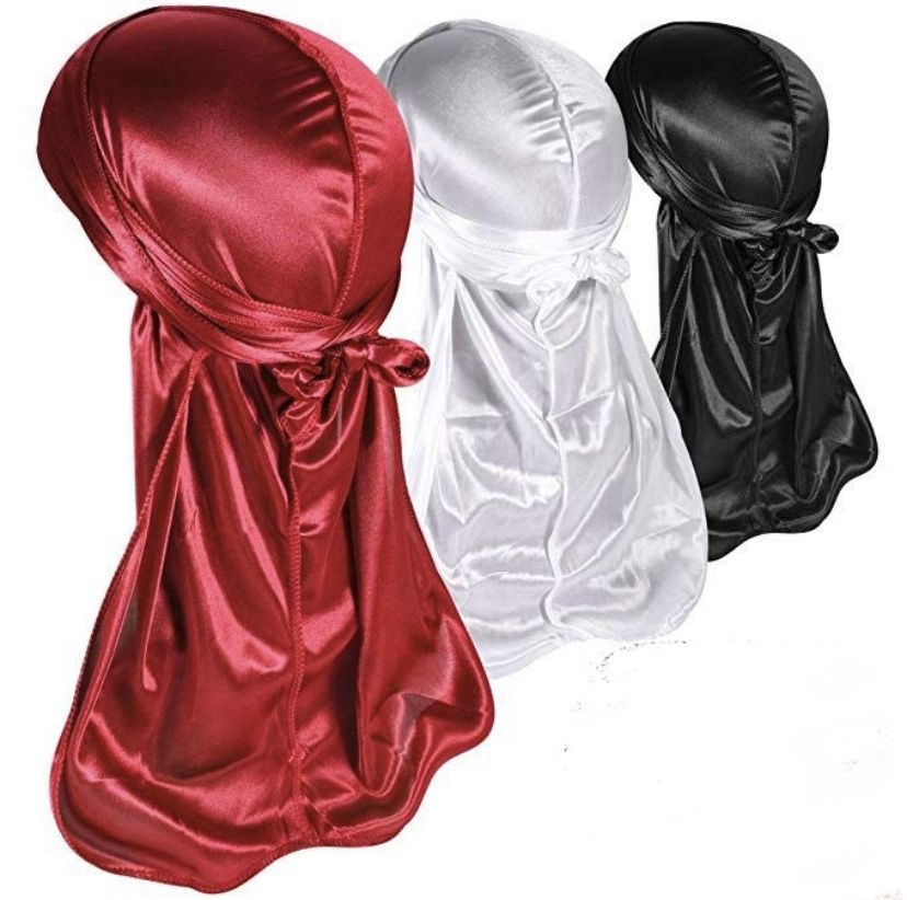 3 In 1 Extra Long Tail Titan Silk Plain Black,Red,And White DURAG - DOO RAG