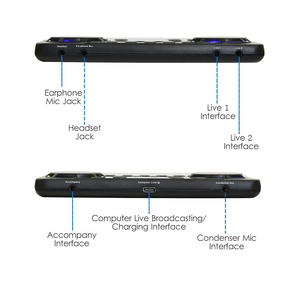V300 Pro Live Sound Card Multifunctional Rechargeable BT Sound Card for Singing/Live Broadcasting/ Recording Voice and Music Compatible with Computer and Smart Phone