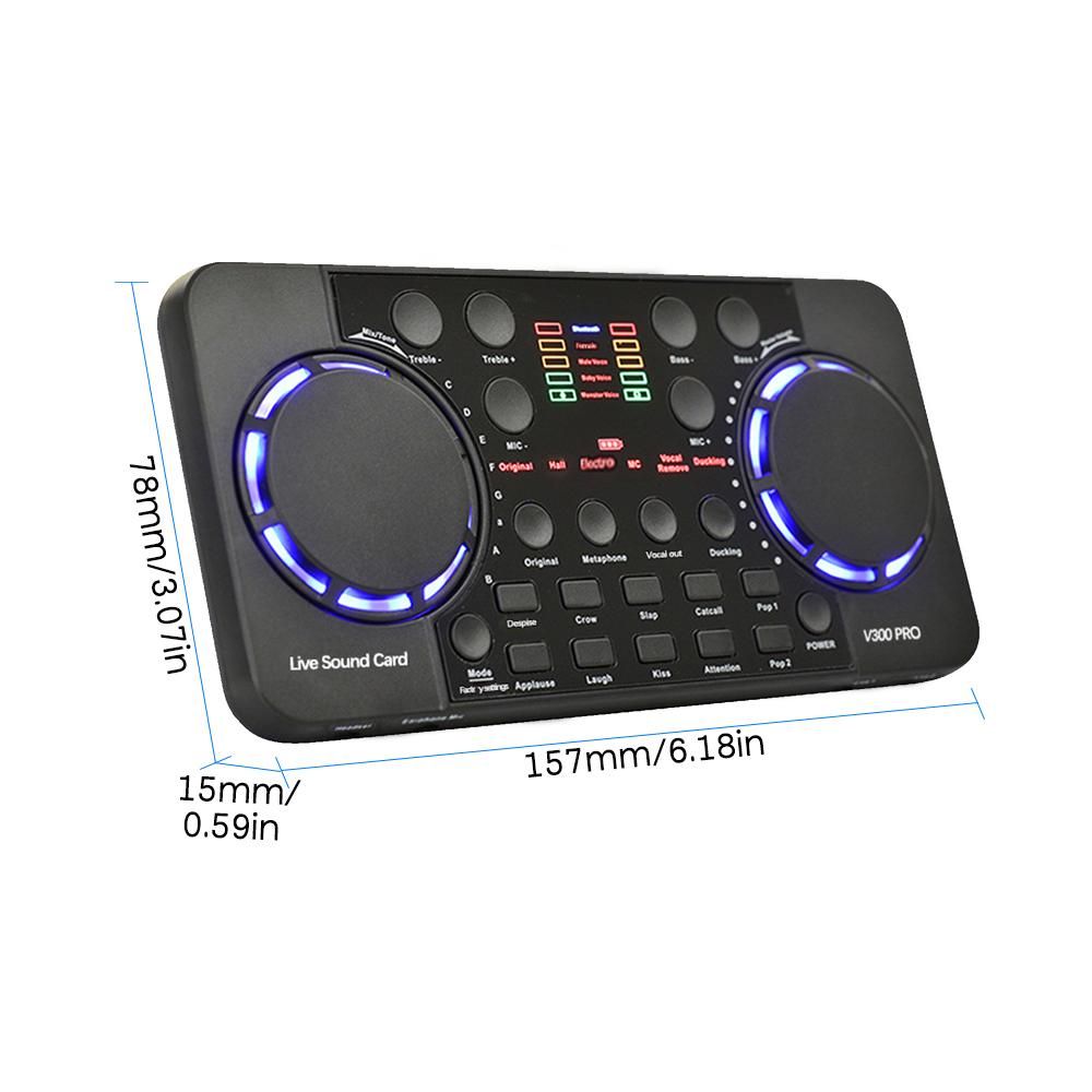 V300 Pro Live Sound Card Multifunctional Rechargeable BT Sound Card for Singing/Live Broadcasting/ Recording Voice and Music Compatible with Computer and Smart Phone