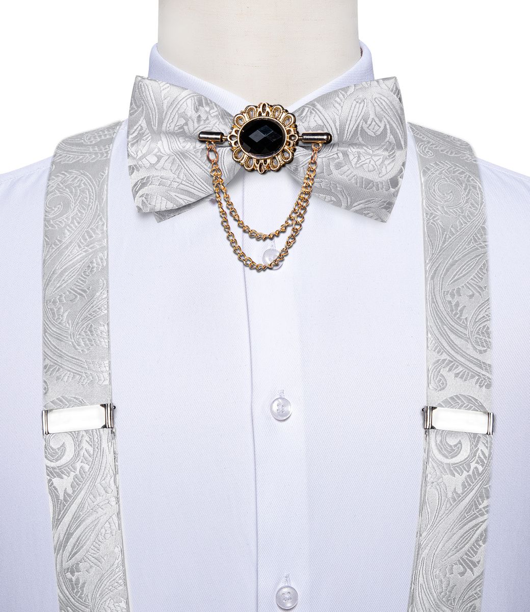 Luxury Yellow Men Pants Suspender Bow Tie Set Formal Party Wedding Shirt Pants