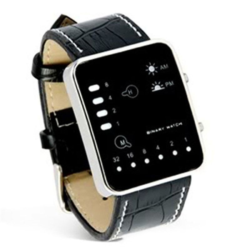 Men\'s Fashion Sports Digital Binary LED Display Faux-Black