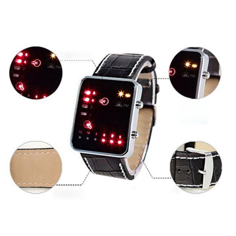 Men\'s Fashion Sports Digital Binary LED Display Faux-Black