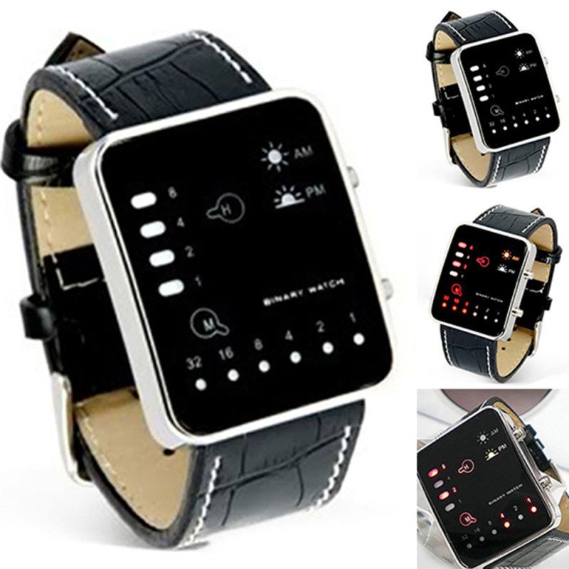 Men\'s Fashion Sports Digital Binary LED Display Faux-Black