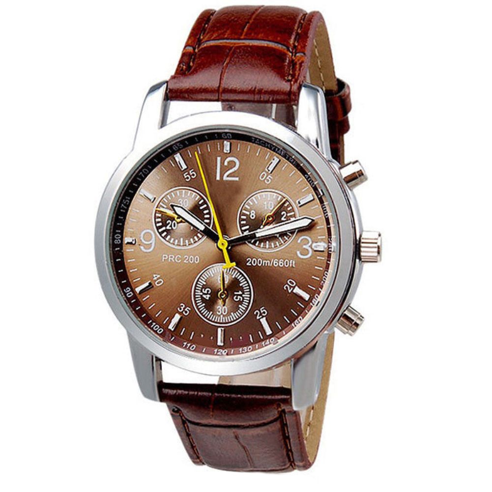 Men's Faux Leather Sport Watch Arabic Numerals-Brown