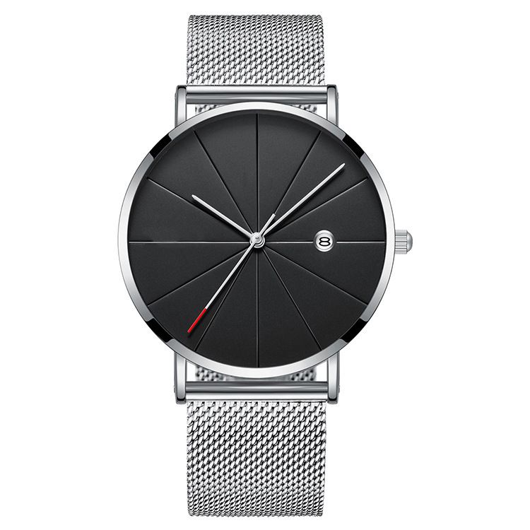 New Ultra Thin Mesh Casual Quartz Wrist Watch - Silver/Black