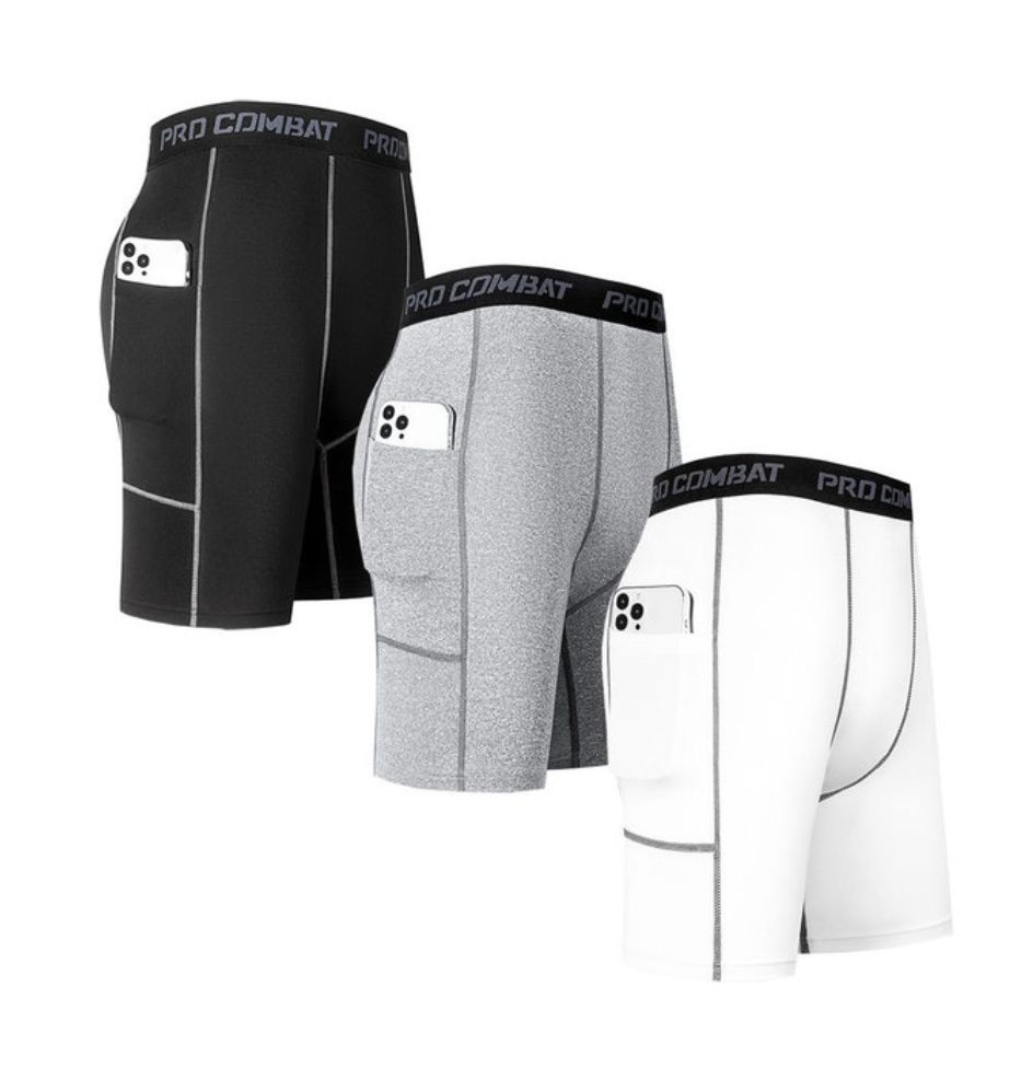 3pcs Men Compression Short Pants With Pockets
