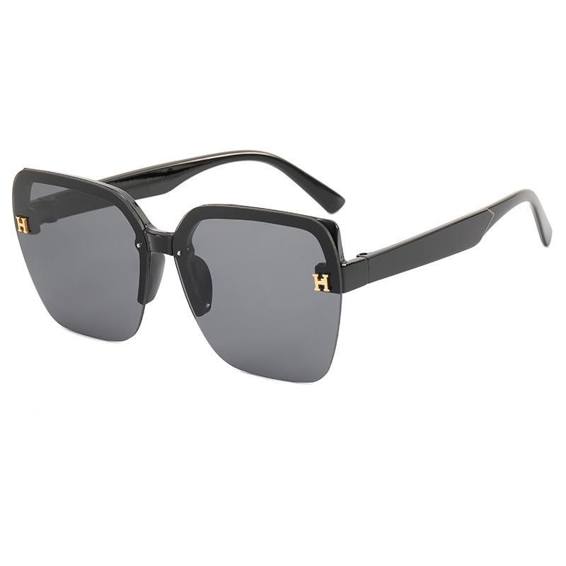 New Sunglasses H Trend Korean-Style Glasses Fashion Street Shooting Large Frame Internet Celebrity Half Frame Box Ins Sunglasses