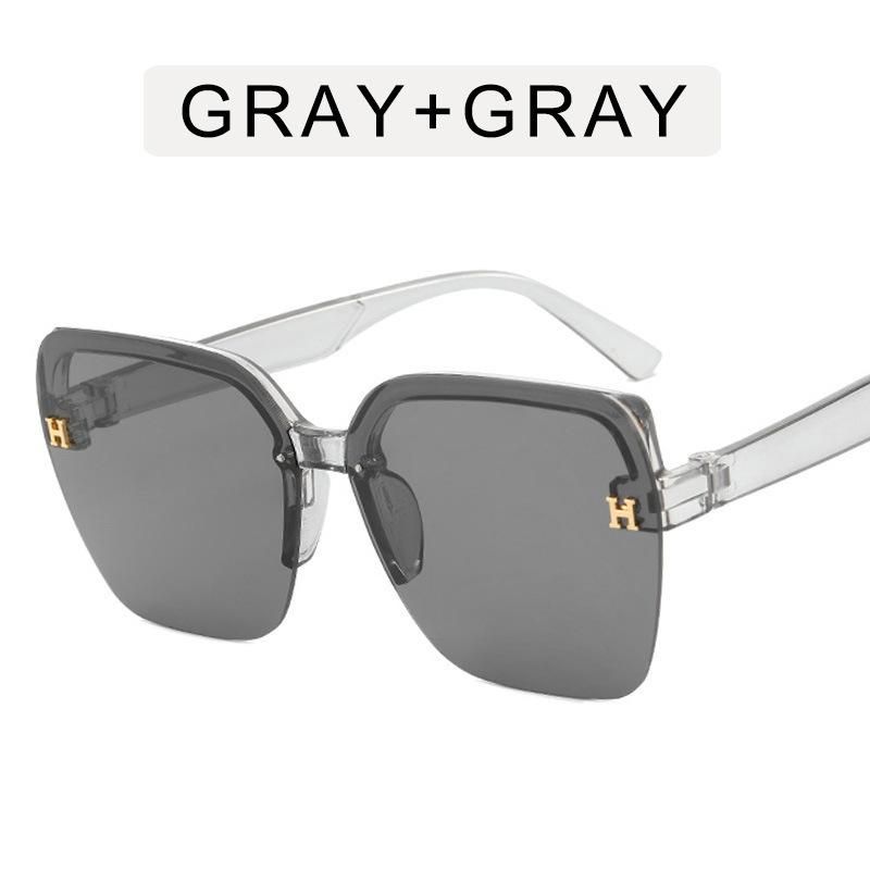 New Sunglasses H Trend Korean-Style Glasses Fashion Street Shooting Large Frame Internet Celebrity Half Frame Box Ins Sunglasses
