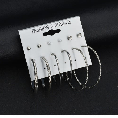 6 In 1 Studs And Hoops Earring- Silver