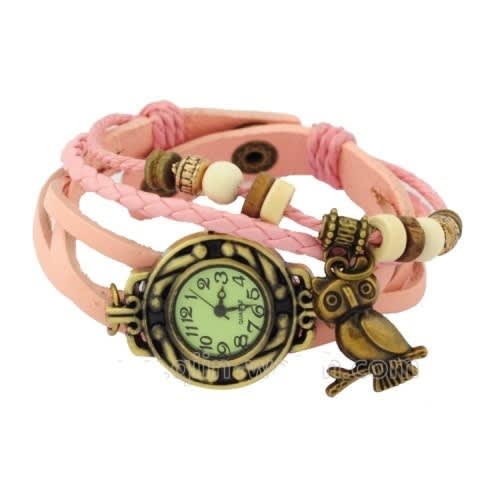 Genuine Cow Leather Bracelet Wristwatch | Light Pink