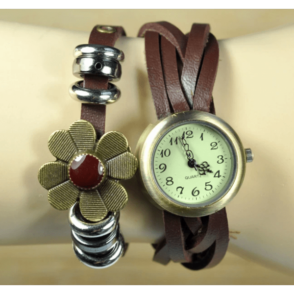Flower Pendant Bracelet Watch - Chocolate