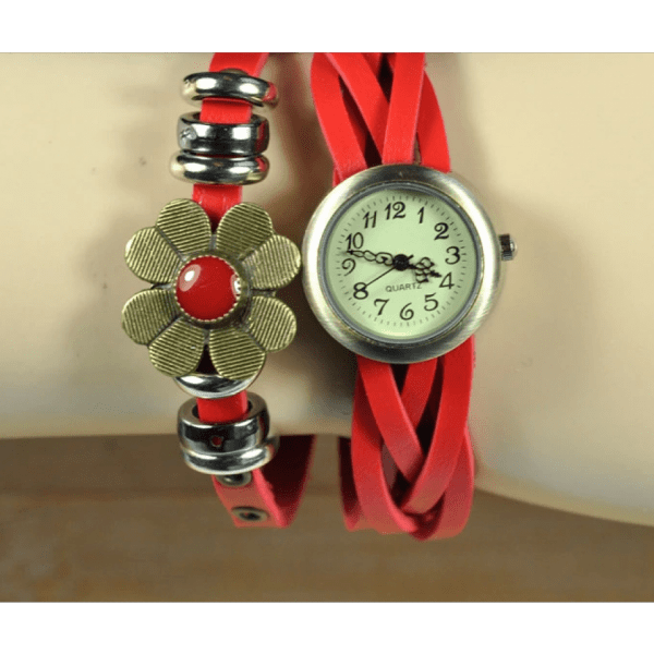 Flower Pendant Bracelet Watch | Red