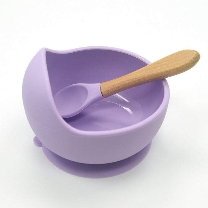 Silicon Suction Bowl And Spoon Set Purple