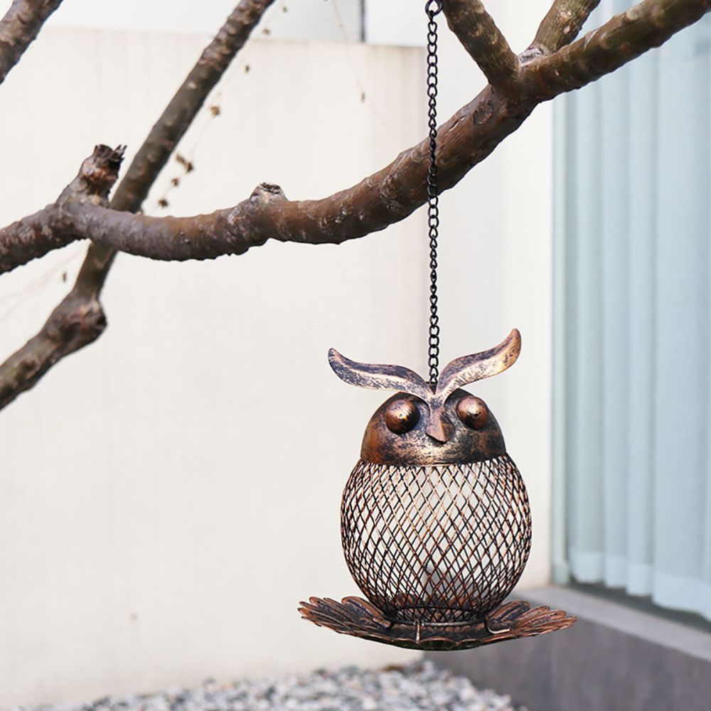 Metal Mesh Wild Bird Feeders Owl Decor Accessories