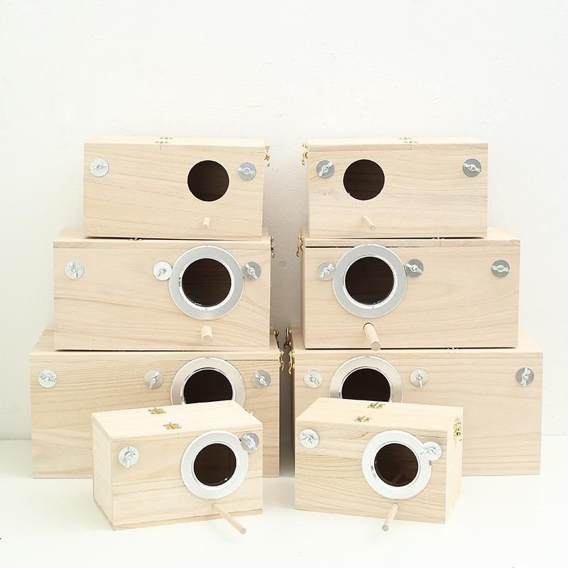 Horizontal parrot breeding box outdoor solid wood hanging nest incubator bird house bird cage accessories supplies wooden feeding Left opening 19.5*12*12cm