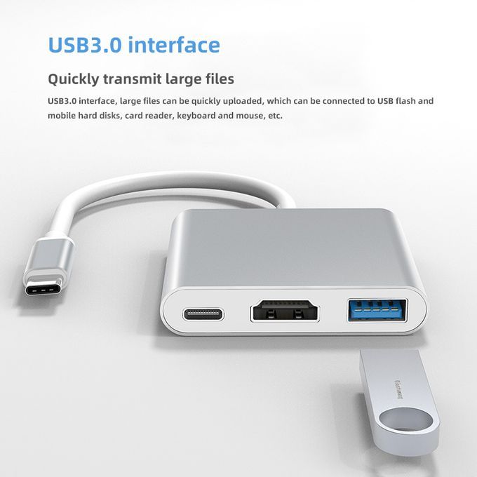 3 In 1 USB Type C Hub HDMI 4K Adapter Converter