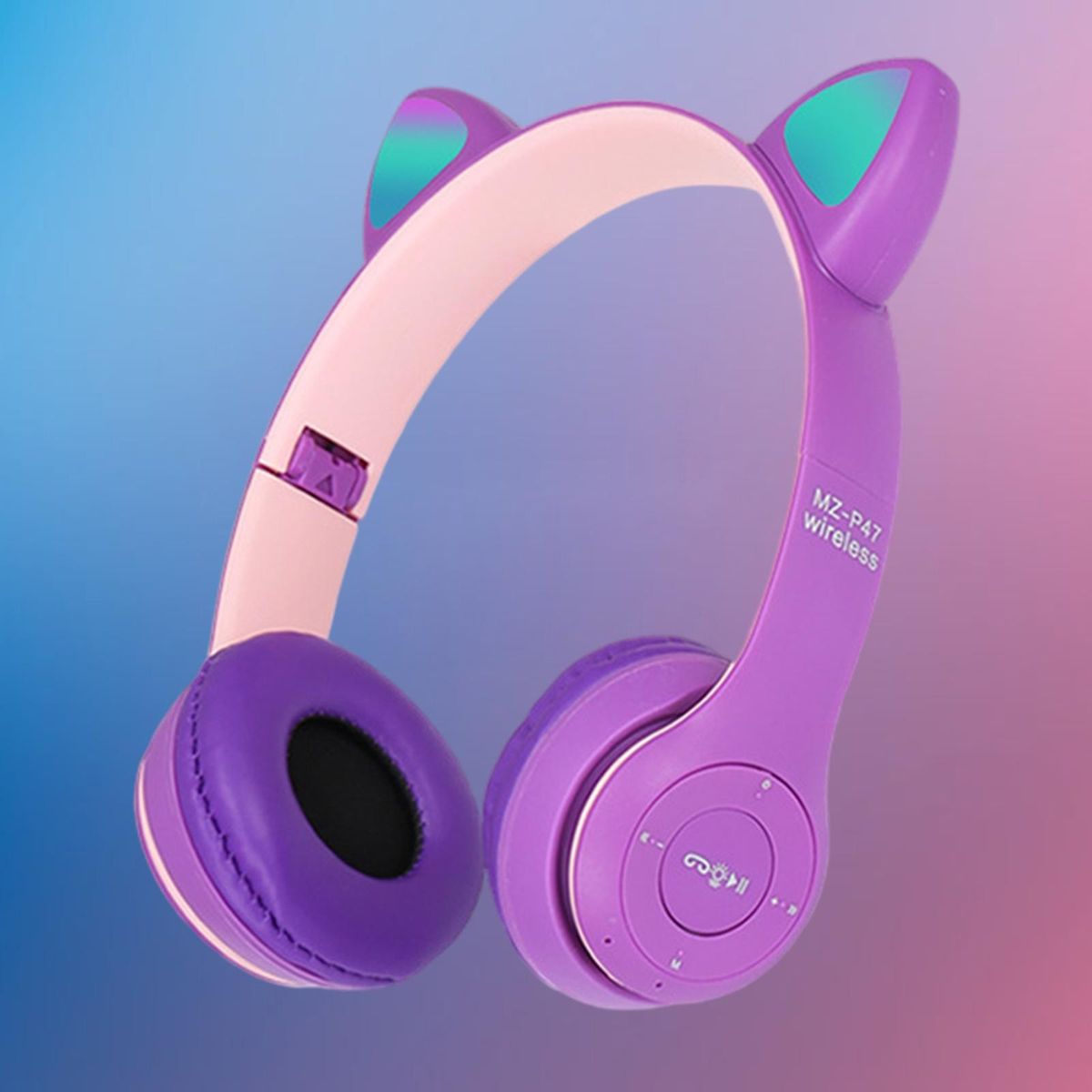 Cat Ears Wireless Headset Stereo Cute Noise Cancellation For Purple
