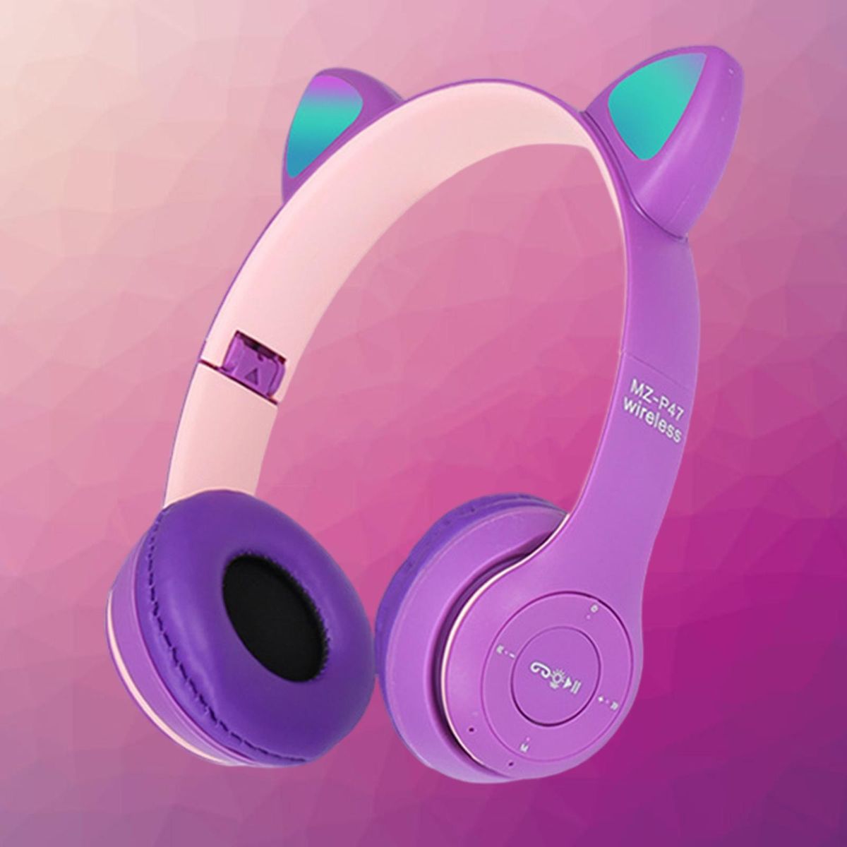 Cat Ears Wireless Headset Stereo Cute Noise Cancellation For Purple