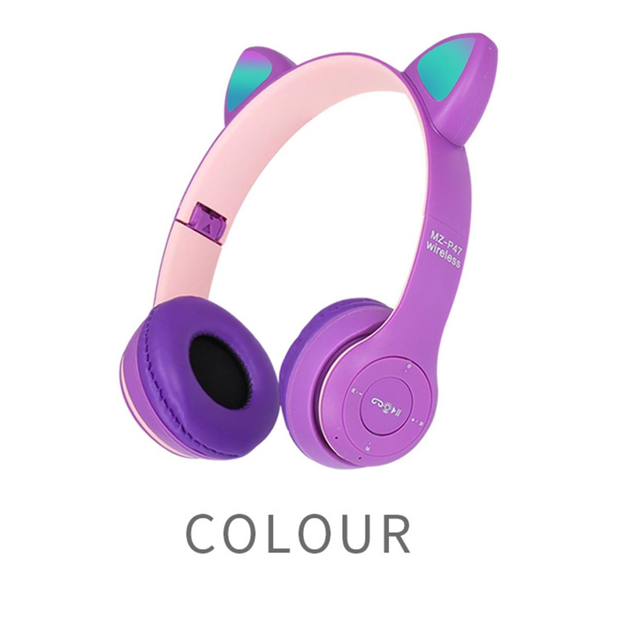 Cat Ears Wireless Headset Stereo Cute Noise Cancellation For Purple