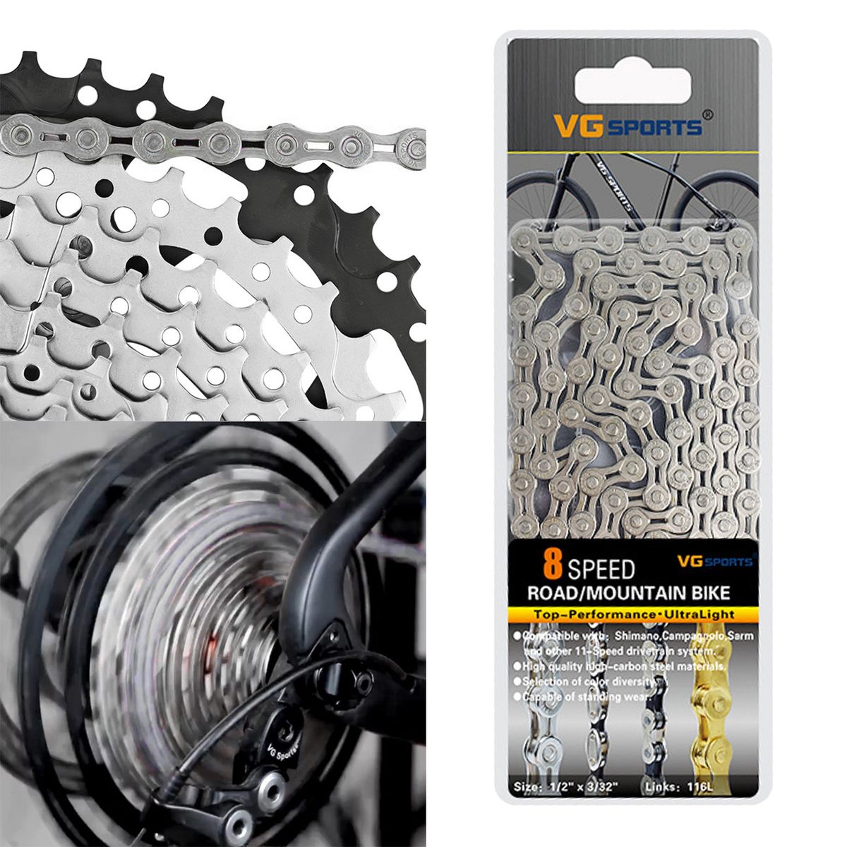 8/9/10/ Bike Chain 1/2" X 11/128" 116 Links  Silver