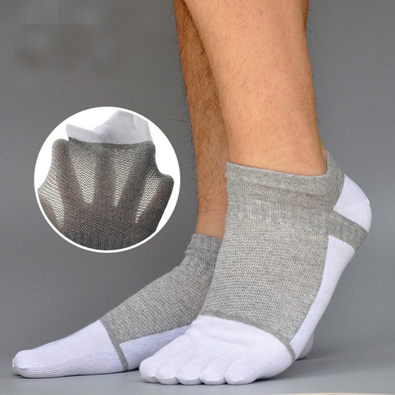 Mens Five Finger Toe Socks Cotton Running Mini Crew Socks (6 Pairs)