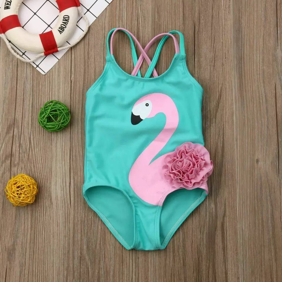 Flamingo 3D Flower One Piece Swimsuit For Girls (1year)