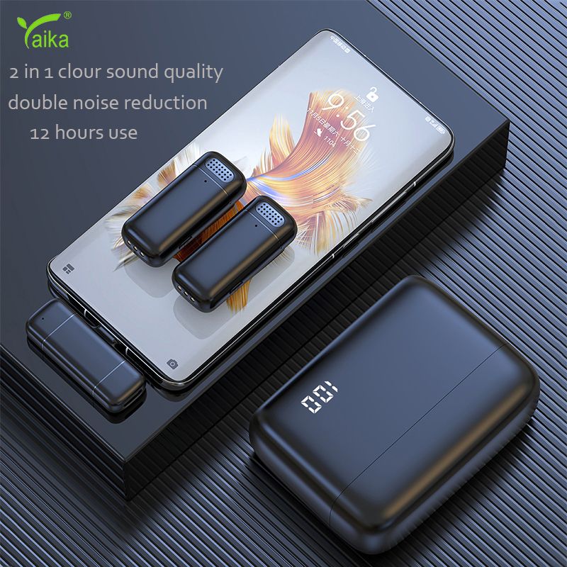 Yaika Wireless Lavalier Microphone Digital Display Charging Case Mini Lapel Chip Mic For Phone Laptop Audio Video Recording