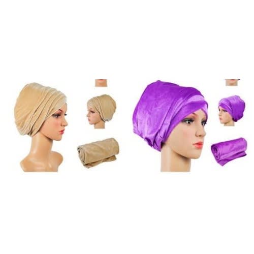 Set Of 2 Velvet Turbans - Brown  And Purple