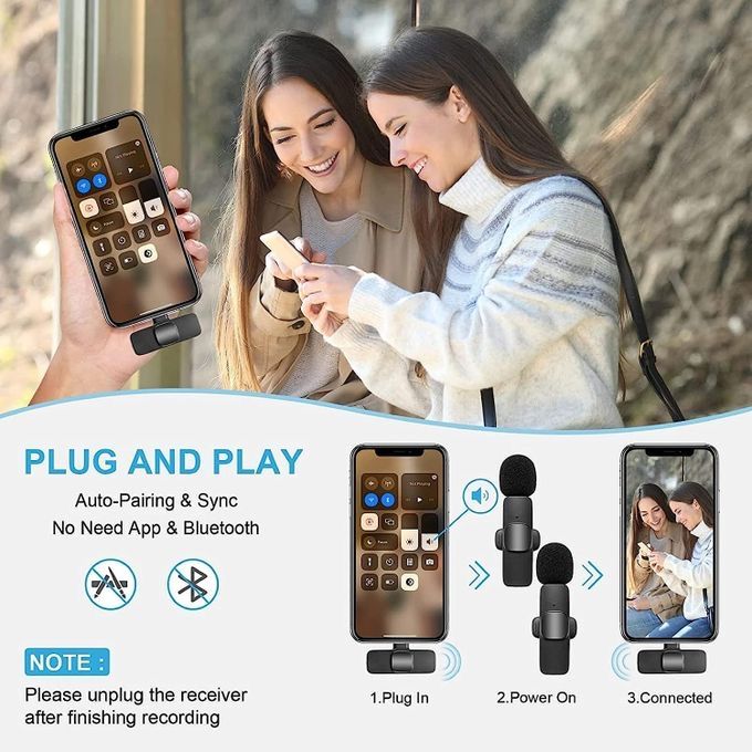 Dual Wireless Noise Canceling Mic For Type C With IPhone / IPad Adapter