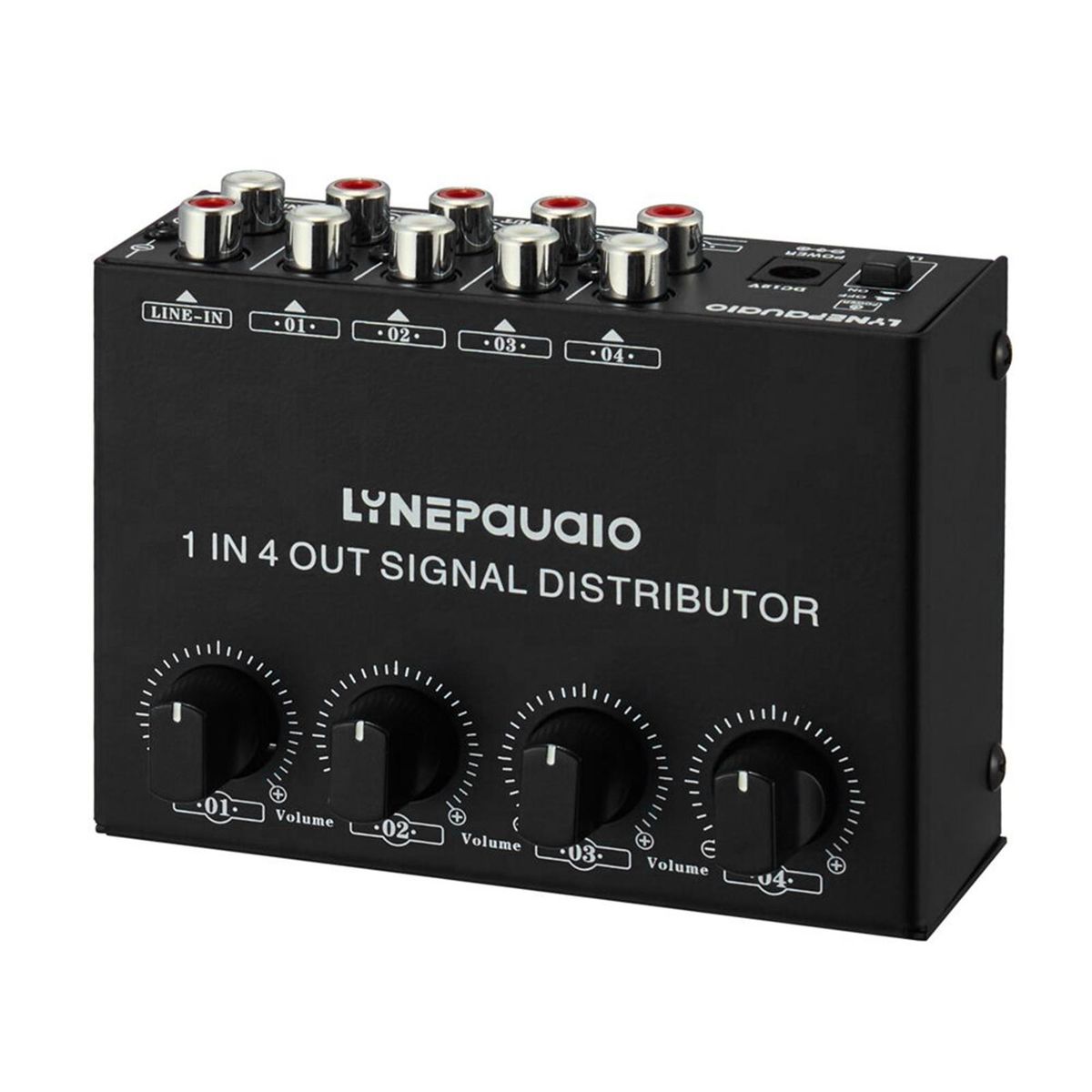 LYNEPAUAIO 1-in-4-out Stereo Audio Amplifier Amp Signal Distributor 1 Channel Input 4 Channels Output RCA Interface Independent Volume Adjustment for Home Speakers