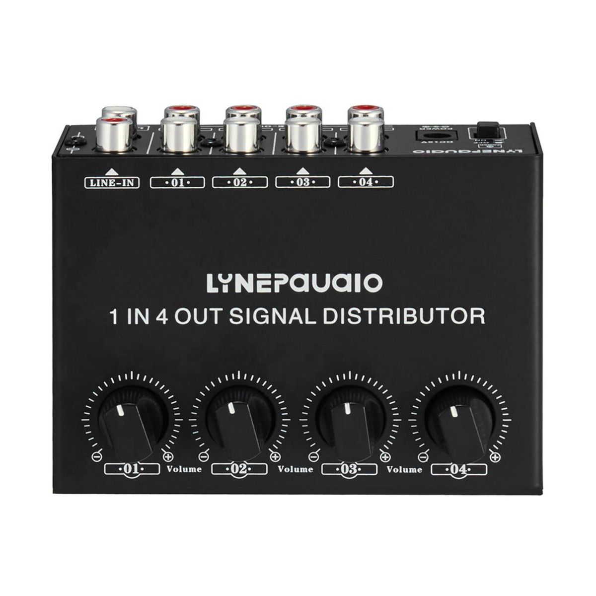 LYNEPAUAIO 1-in-4-out Stereo Audio Amplifier Amp Signal Distributor 1 Channel Input 4 Channels Output RCA Interface Independent Volume Adjustment for Home Speakers